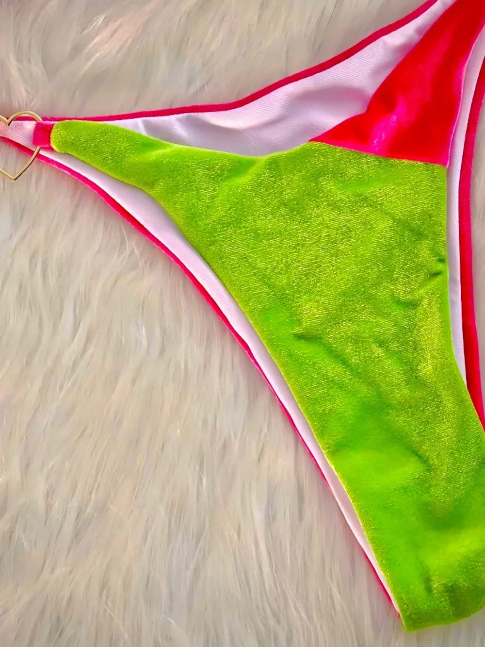 Hot Pink Lime Green Velvet Micro Bikini Set | Size M